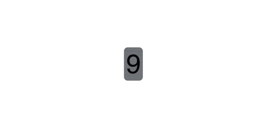 Plaque adhésive imitation Aluminium Chiffre 9 2,5x4,4 cm - Gris