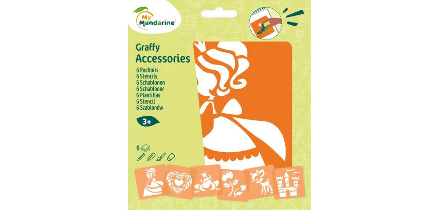 Set de 6 pochoirs enfants, Princesses - Orange