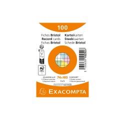 Pak 100 fiches met folie - Bristol geruit 5 x 5 niet geperforeerd 74 x 105 mm - assortiment kleuren