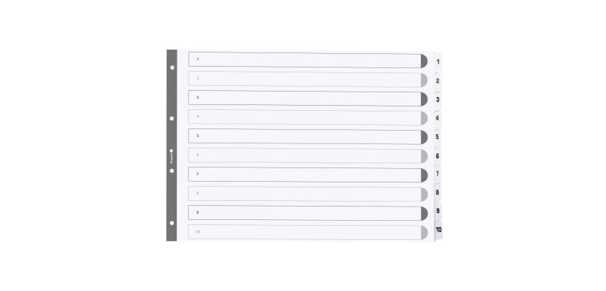 10A3Z - Separadores Separadores con pestañas impresas cartulina blanca 160 g/m 2 Con pestañas blancas plastifi cadas reforzadas - Blanco