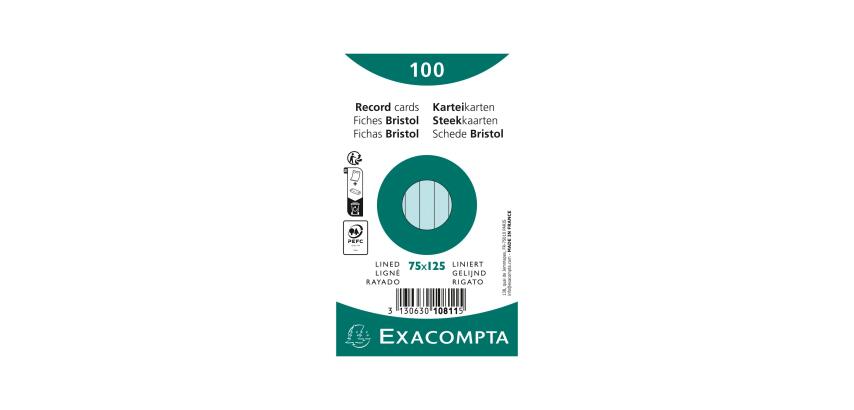 Exacompta Pack of 100 record cards 75X125 Lined