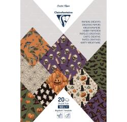 PAPIERS IMPRIMÉS, Bloc de 20 feuilles à motifs 160g/m2 au format A4 (21x29,7cm) + 1 idée créative - Halloween - Multicolore