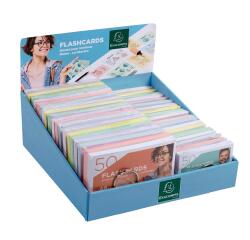 Prés. Comp. avec 38 paquets de 50 flashcards sous film + anneau - bristol ligné perforé - A6 et A7 - Couleurs assorties