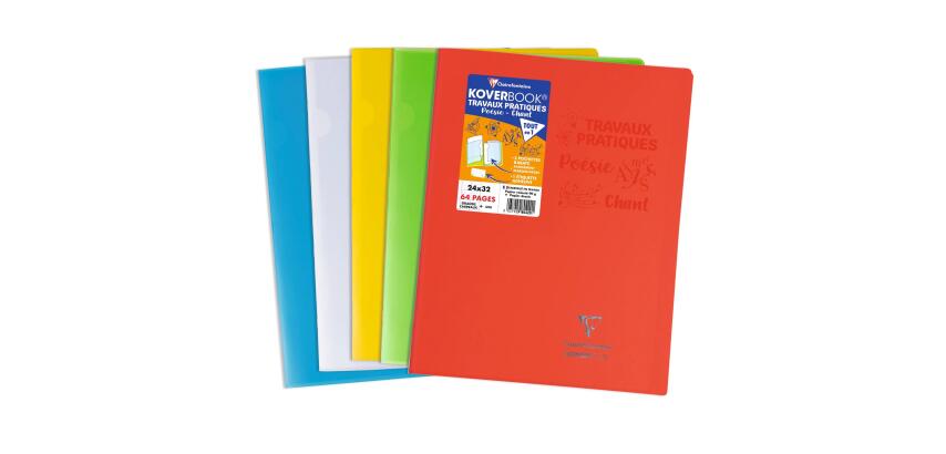 Cahier Travaux Pratiques piqué Koverbook 24x32cm 64 pages grands carreaux + uni 90 g couverture polypropylène transparent - Assortis