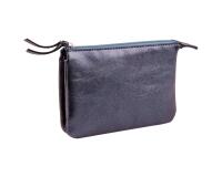 Kleine Tasche aus Leder Cuirisé TM mit 2 Fächern 13x9cm - Petroleum