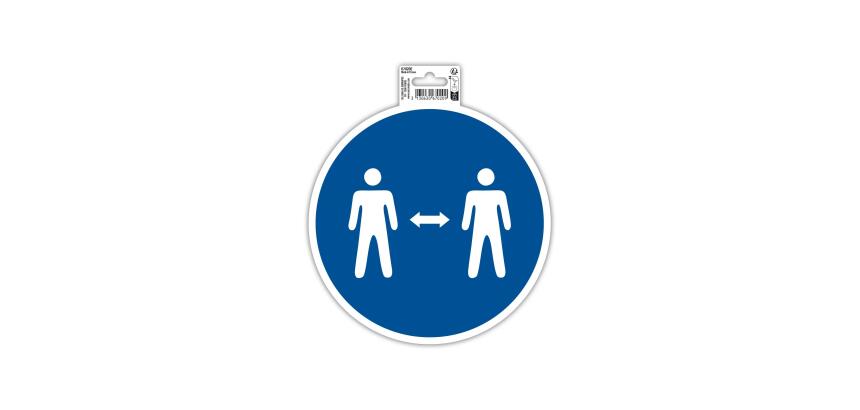 Panneau PP adhésif antidérapant Gardez vos distances 20 cm - Bleu
