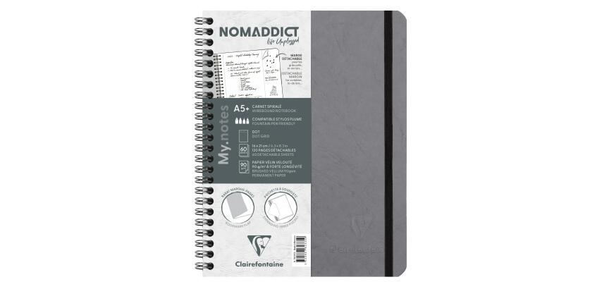 My.Notes Age Bag carnet reliure intégrale à marges détachables A5+ 120 pages détachables DOT + cadre en-tête - Gris