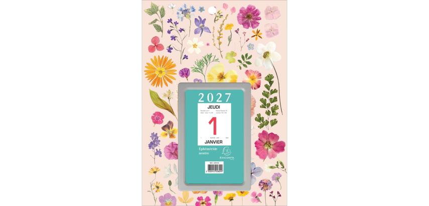 Bloc éphéméride neutre Chemin des Marettes (6,5 x 9,7 cm) sur plaque illustrée 18 x 26 cm 2027 Fleurs - Visuels assortis