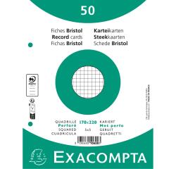 Paquet 50 fiches sous film - bristol quadrillé 5x5 perforé 170x220mm - Blanc