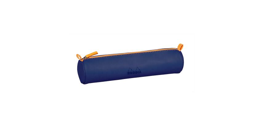 Rhodiarama trousse ronde simili cuir italien 5x21,5 cm - Bleu nuit
