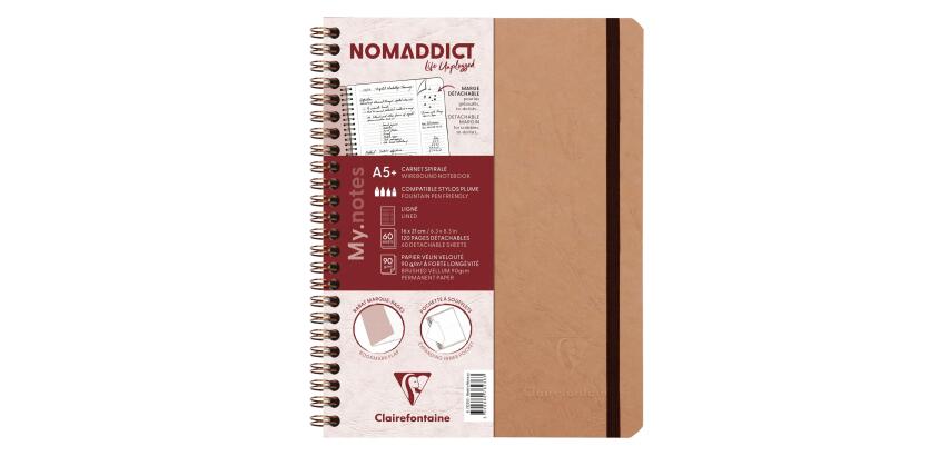 My.Notes Age Bag carnet reliure intégrale à marges détachables A5+ 120 pages détachables ligné + cadre en-tête - Tabac