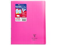 Cahier piqué Koverbook 24x32 cm 48 pages grands carreaux couverture polypropylène transparent - Rose