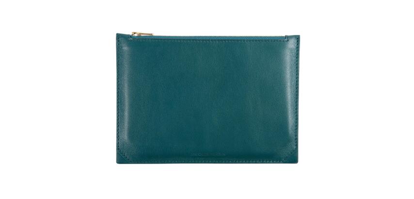 Pochette multifonction en cuir, grand modèle - Vert émeraude