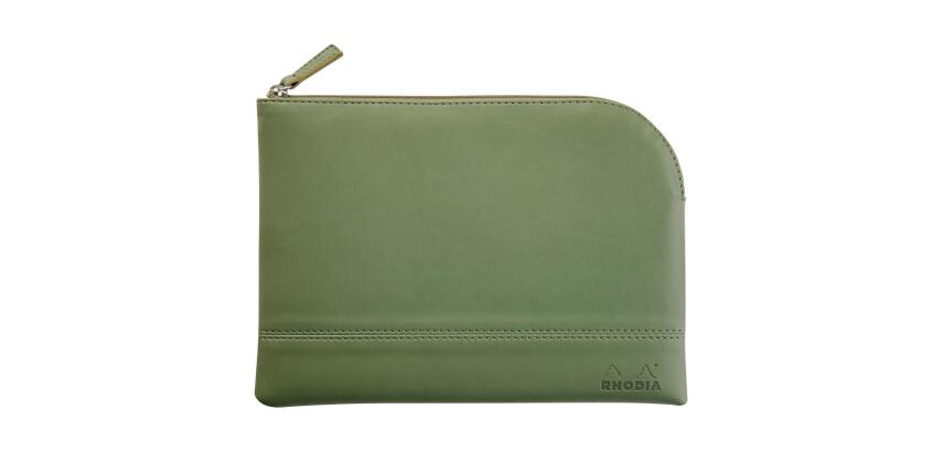Rhodiarama pochette zippée en simili cuir - taille M (16x22 cm) - Sauge