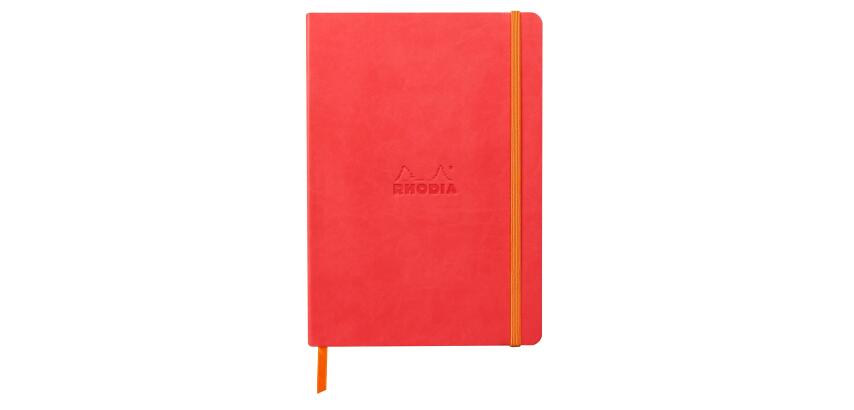 Rhodiarama carnet souple A5 160 pages ligné papier ivoire 90g fermeture élastique - Corail