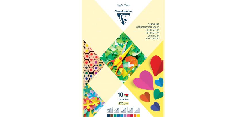 PAPIER COULEUR, Bloc de 10 feuilles 270g/m2 au format 21x29,7cm - Assortiment