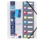 Eckspann-Ordnungsmappe aus PP 500µ mit Gummizug und 3 Klappen, 8 Fächer mit Index-Fenstern, für Format DIN A4 - Crystal Colours - Farben sortiert