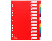 Intercalaires polypropylène opaque semi rigide 12 positions - A4 - Couleurs assorties