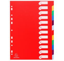 Register DIN A4 aus festem PP 350µ, blanko, 12-teilig - Farben sortiert