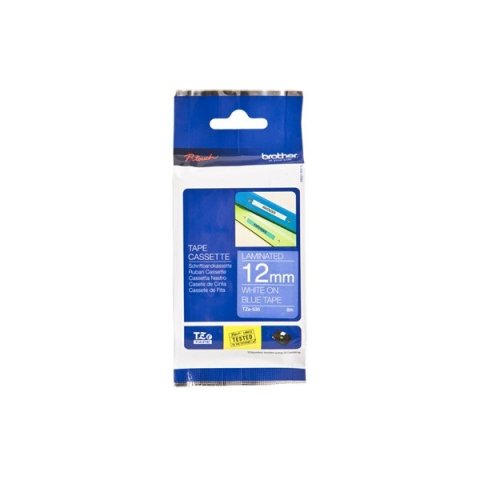 Cinta laminada blanco sobre azul TZE 535 Brother 12mm x 8 m