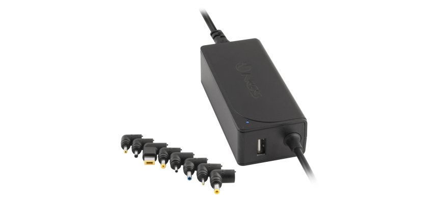 Adaptador de corriente ngs automatic 90w con 9 adaptadores y salida usb 2a