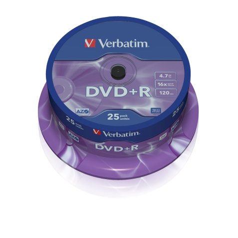 Dvd+r verbatim capacidad 4.7gb velocidad 16x 120 min tarrina de 25 unidades