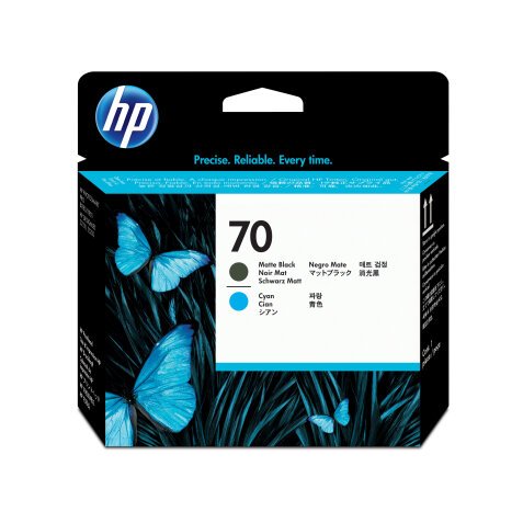 HP 70 Cabezal de impresión DesignJet Negro mate y Cian