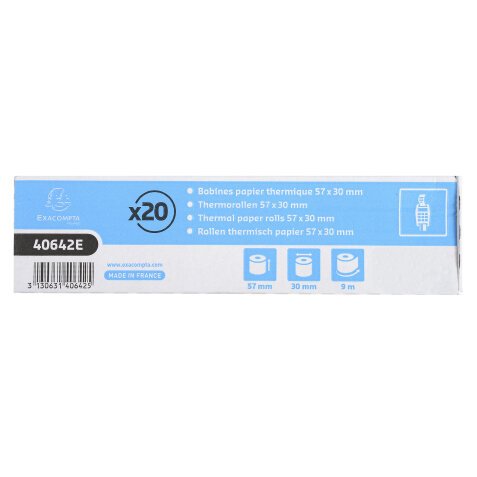 Rol 1vouw thermisch papier 55g 57x30mm zonder BPA (per20). - Wit