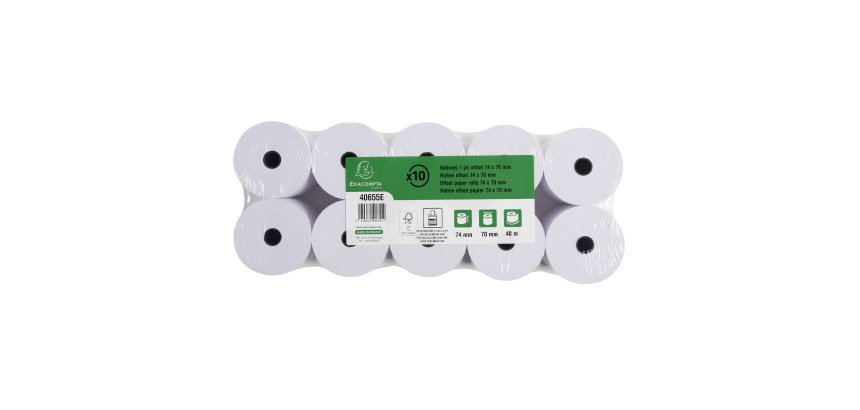 Bobines Calculatrices Exacompta 40655E - l 74 mm x L 40 m, Ø 70 mm - 1 pli(s) - paquet de 10