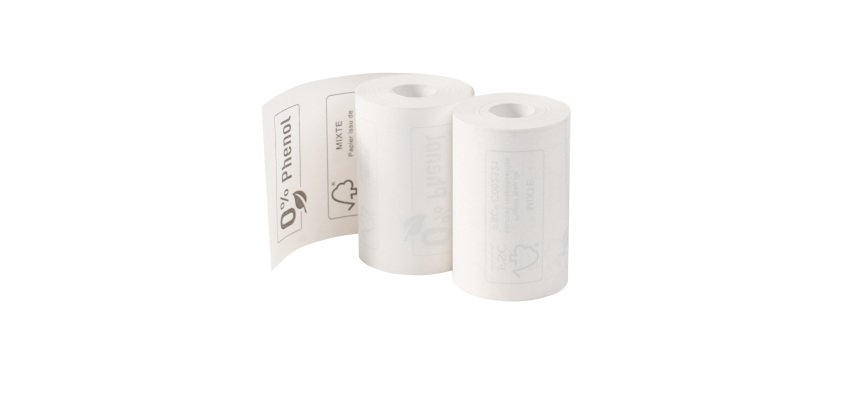 Reels of Exacompta 40761E bank terminal rolls - w 57 mm x L 18 m, Ø 40 mm - 1 ply - pack of 20