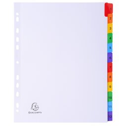 Intercalaire A4+ carte bristol blanche Exacompta 12 onglets numériques multicolores 1 jeu