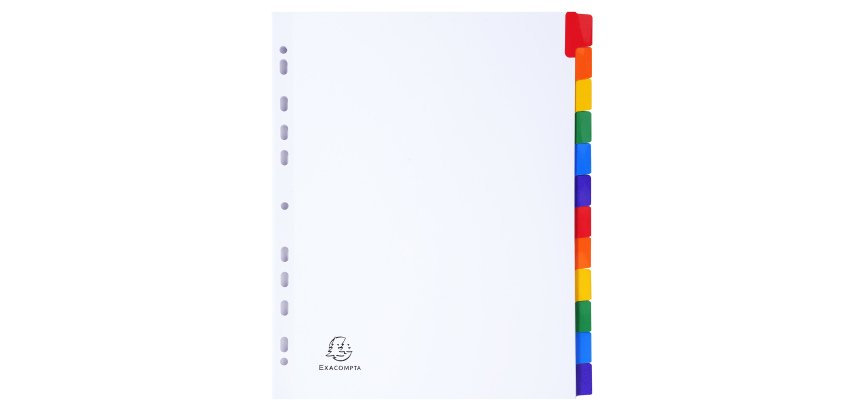 Intercalaire A4+ carte blanche Exacompta 12 onglets neutres multicolores - 1 jeu
