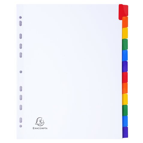 Intercalaire A4+ carte blanche Exacompta 12 onglets neutres multicolores - 1 jeu