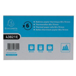Bobines Caisses Exacompta 43821E - l 80 mm x L 72 m, Ø 76 mm - 1 pli(s) - paquet de 6