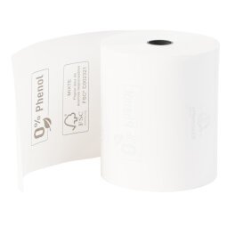 Kassarollen 80x80mm - 1 laag thermisch papier 55g/m2 - zonder Phenol - Wit