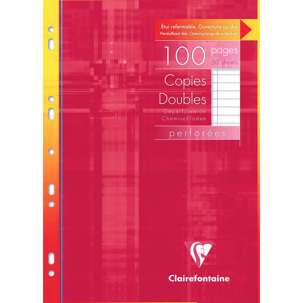 Clairefontaine 593C - Étui De Copies Doubles Non Perforées 16,5x21 Cm, 200 Pages Lignées, Papier 90g - Format Écolier Français