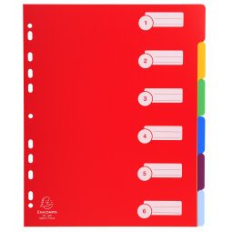 Tabbladen in stevige Ondoorzichtige PP - 6 tabs - A4 maxi - Geassorteerd