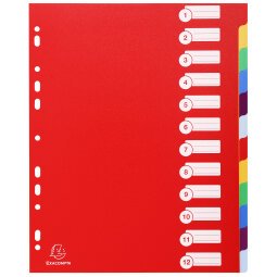 Dividers PP A4+ 0.3mm 12 Part - Assorted colours