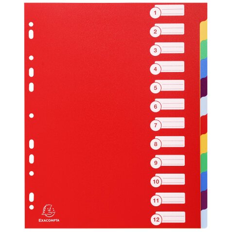 Dividers PP A4+ 0.3mm 12 Part - Assorted colours