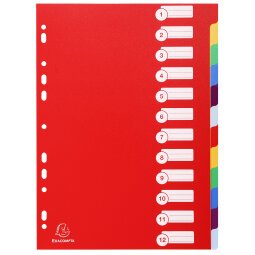 Dividers PP A4 0.3mm 12 Part - Assorted colours
