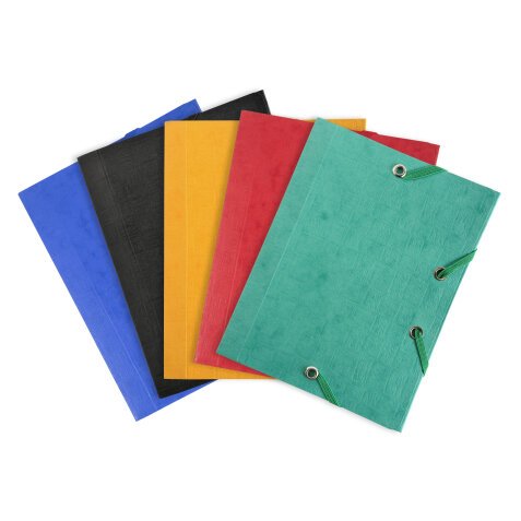 Sammelmappe mit Gummizug und 3 Klappen aus geriltem Colorspan-Karton 425g/qm, im Taschenformat 12x16cm - Farben sortiert