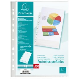 Sachet de 100 pochettes perforées polypropylène grainé 5/100e - A4