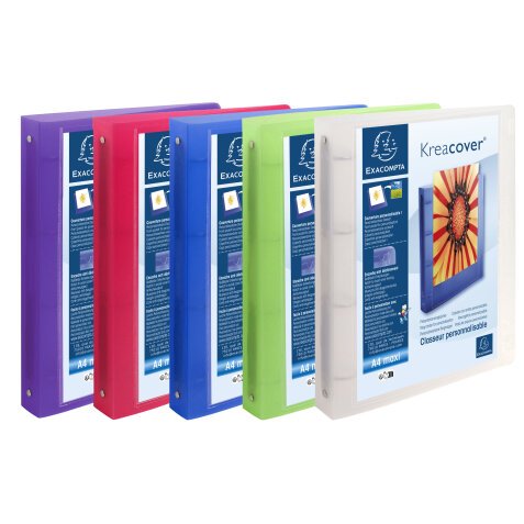 Classeur 4 anneaux plastifié Exacompta Kreacover®personnalisable A4 maxi - Dos 4 cm couleurs assorties