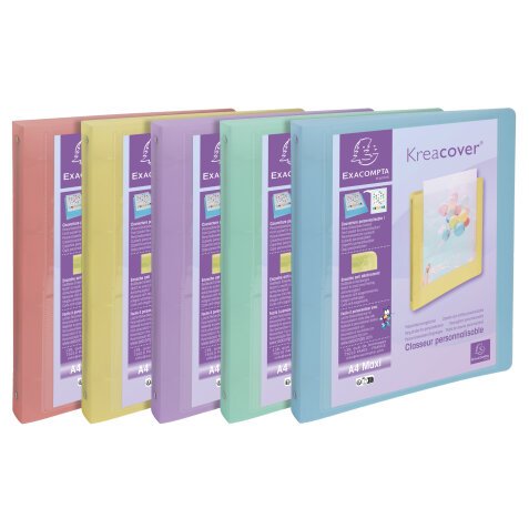 Classeur 4 anneaux 30mm polypropylène Kreacover Pastel - A4 Maxi - Couleurs assorties