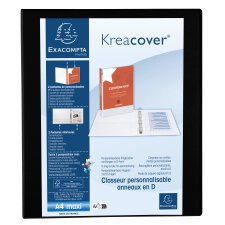 Classeur PP personnalisable Kreacover - 4 anneaux en D 30mm - A4 maxi - Noir