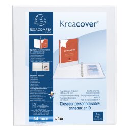 Classeur PP personnalisable Kreacover - 4 anneaux en D 30mm - A4 maxi - Blanc