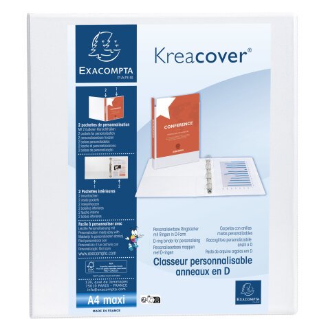 Classeur PP personnalisable Kreacover - 4 anneaux en D 50mm - A4 maxi