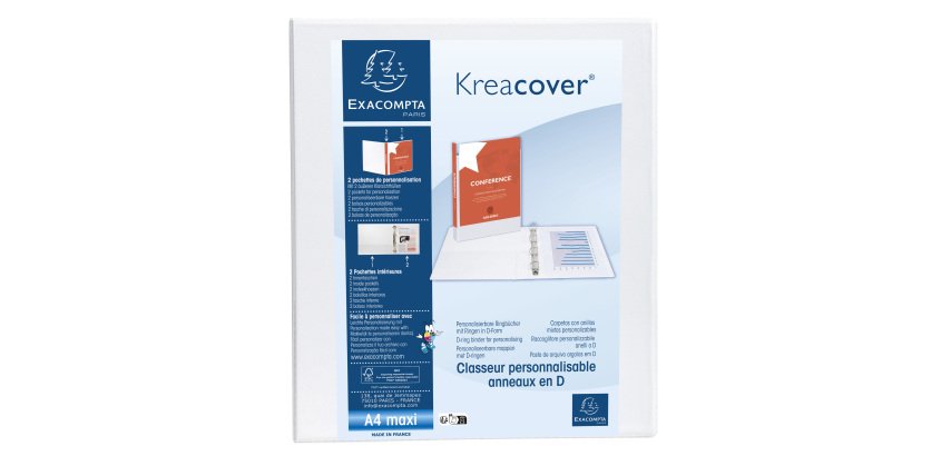 Classeur 2 anneaux cartonné Exacompta Kreacover® personnalisable A4 maxi - Dos 2.5 cm blanc