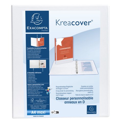 Classeur 2 anneaux cartonné Exacompta Kreacover® personnalisable A4 maxi - Dos 2.5 cm blanc