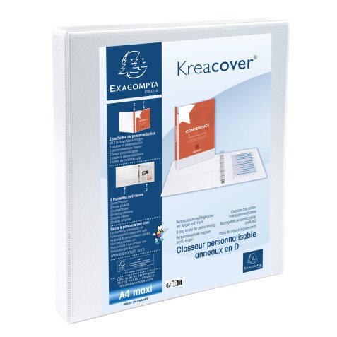 Classeur 4 anneaux cartonné Exacompta Kreacover® personnalisable A4 maxi - Dos 3,8 cm blanc